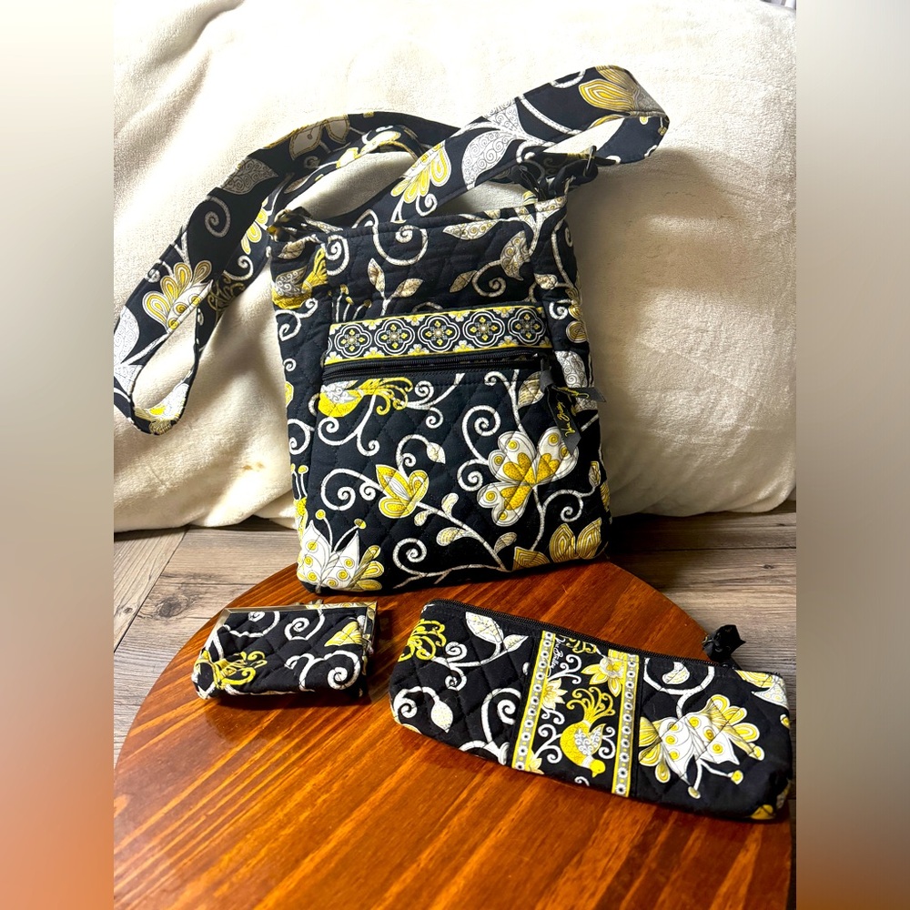 Vera Bradley Yellow Bird Miller Crossbody Bag, Coin Purse & Sunglasses Case Set